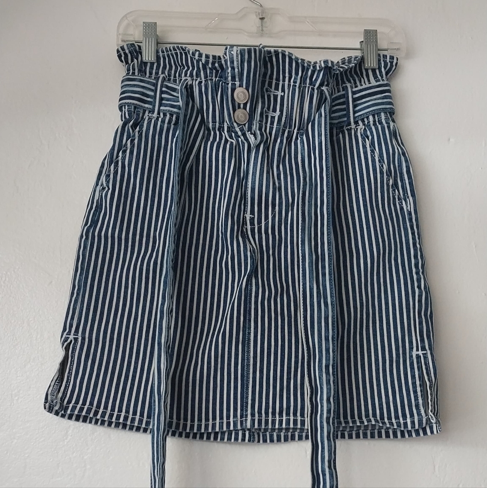 Striped Blue Paperbag Waist Skirt